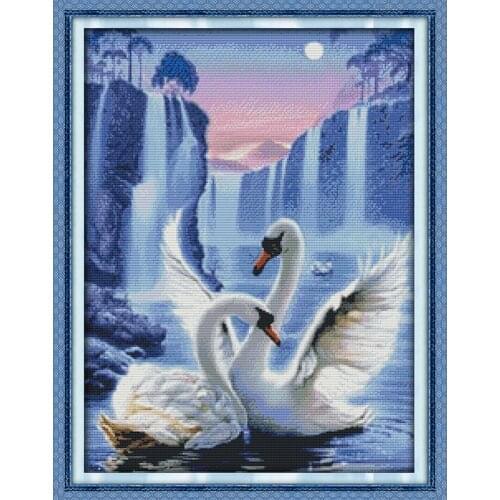 Everlasting Love Love Of Swan Chinese Cross Stitch Kits Ecological Cotton Stamped 14 11CT DIY Gift New Year Decorations For Home