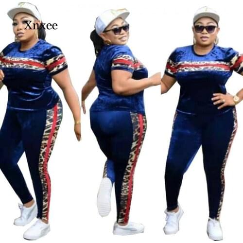 Spring African New Velvet Two Piece Sets Summer Women Tops and Pants Matching Set Leopard Print Tracksuit Women Sets Clothing