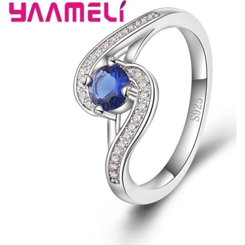 Vintage 925 Sterling Silver Austrian Crystal Wedding Rings CZ Zircon Female Romantic Handmade Jewelry for Ball Party