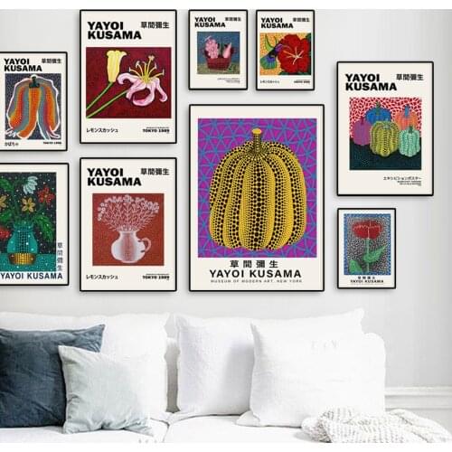 YAYOI KUSAMA Pumpkin Grape Rose Vase Bird Abstract Art Canvas Painting Nordic Posters And Prints Wall Pictures For Bedroom Decor