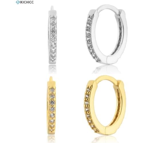 Kikichicc 100% 925 Sterling Silver 9.3mm Circle Clear CZ Huggies Luxury Zircon Crystal Rock Punk Crystal Hoops Jewelry For Women