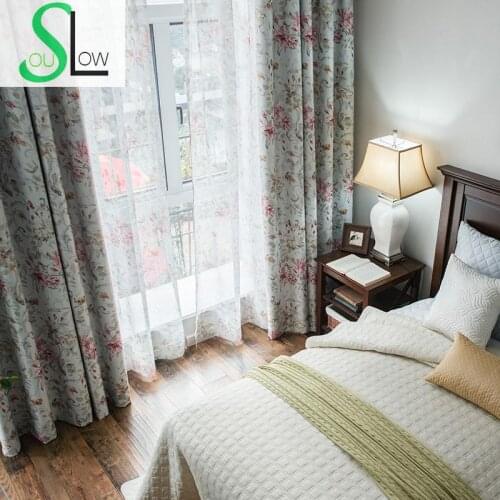Slow Soul watercolor Modern Boutique Bedroom Shade Curtain Floral Tulle Curtains For Living Room Kitchen Sheer Children Chinese