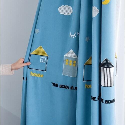 Blue Cartoon Curtains for Kids Girl Boy Bedroom Living Room Embroidered White Sheer Curtain Drapes for Kindergarten