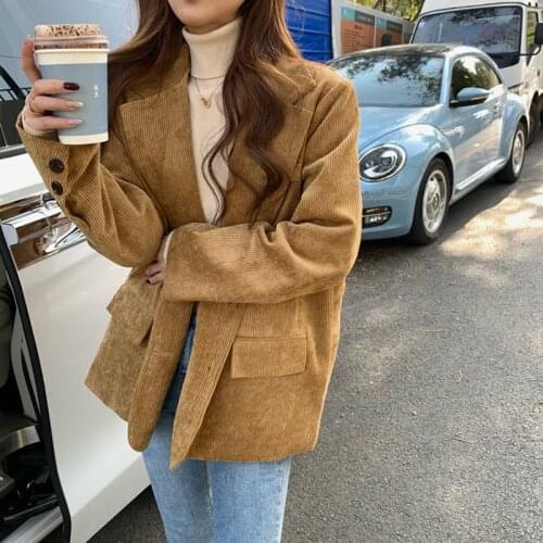 MRWILK New Corduroy Loose Oversized Business Womens Blazers Autumn Winter Korean Long Sleeved Suit Jacket Tops And Blouses Coat