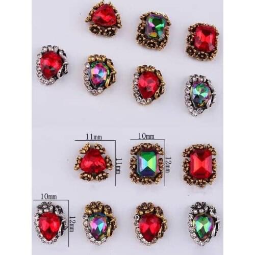 10pcs in 1 Crystal Rhinestones Nail Art Decoration 3D Charm Alloy Silver Gems Jewellery Retro Alloy With Rhinestone ,JE303-310