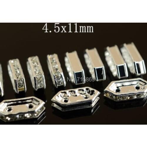 100 Pcs/Lots 2 Holes Pave Rhinestone Crystal Spacer Beads For Braceletewelry Finding