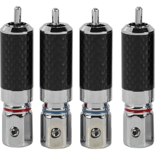 4 Pieces of Rhodium-Plated Carbon Fiber Lotus Signal Connector, Plated RCA Plug, Coaxial Lotus Terminal