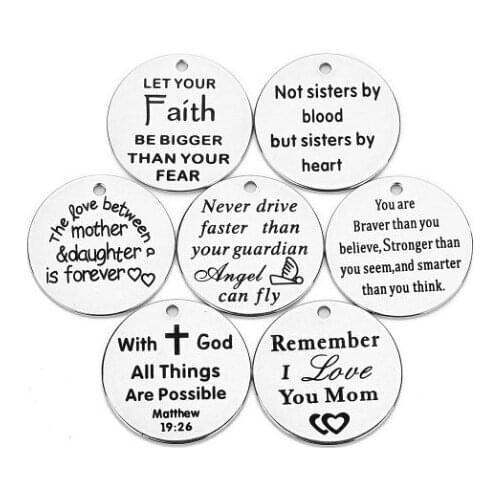 5pcs/lot 20mm Round lettering Connector Metal Alloy Pendant For DIY bracelet Jewelry Making dfg5s