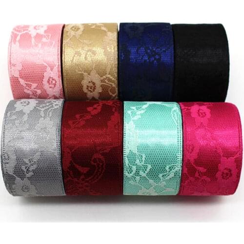 New 1-1/2 38mm satin lace ribbon 10 yards DIY handmade material bow hair double lace headdress material gift packaging