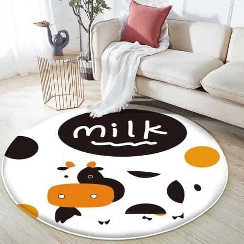 Milk Cow Large Non-slip Flannel Round Carpet for Bedroom Cartoon Animal Floor Mat Soft Area Decor Rug For Children Room