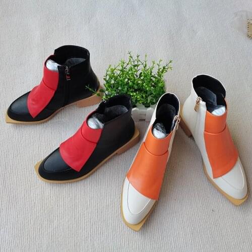 HOT Women Ankle Boots plus size 22-26.5cm Spring and Autumn womens shoes Two-color stitching boots shoes for women black boots