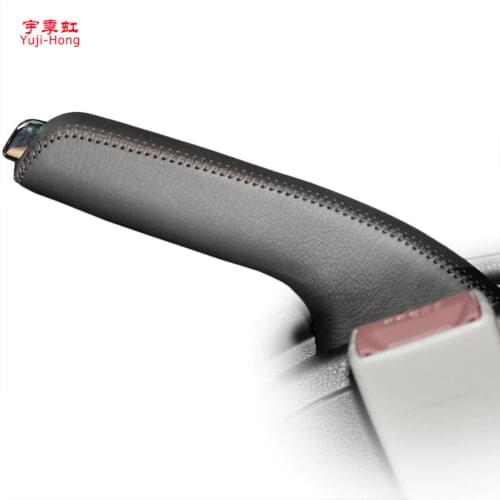 Yuji-Hong Car Handbrake Covers for Nissan Qashqai Auto Handbrake Grips Genuine Leather Cover Black/Red thread