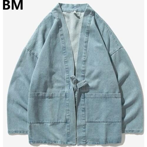 Chinese Style Denim Cardigan 2020 Japanese Style Men Denim Kimono Autumn Plus Size Coat Fashion Long Sleeve Clothes Male