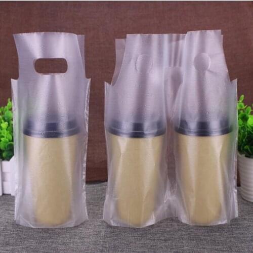 1000Pcs/Lot Clear Plastic Beverage Carrier Take Out Bag Two Design Drinking Cola Cup Packing Handle Bag for One Cup Pack Bags