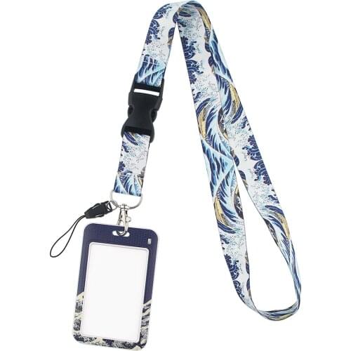 JF466 Wave Art Cartoon New Fashion Lanyards Bus ID Name Work Card Holders Accessories Decorations Friends Gifts