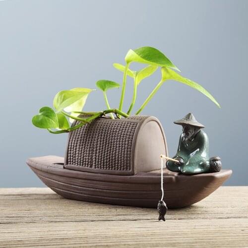 Creative fishing ceramic vase hydroponic flower arrangement simple modern Chinese style living room home decoration ornaments
