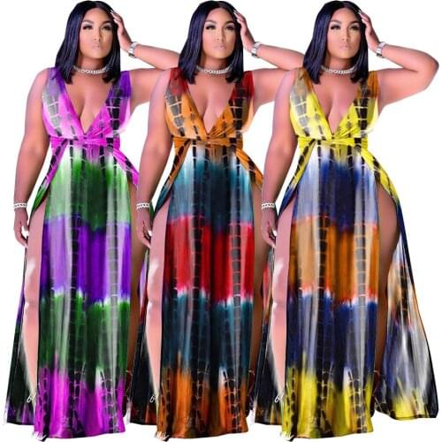 Summer Plus Size Dresses 4xl Printing Dyeing New 2021 Breathable Sexy V Neck Split Casual Womens Dress Wholesale Dropshipping