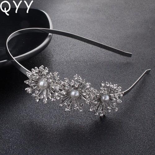 Fashion Crystal Women Wedding Tiaras Simulated Pearls Metal Alloy Hairbands Hair Jewelry Accessories for Bride