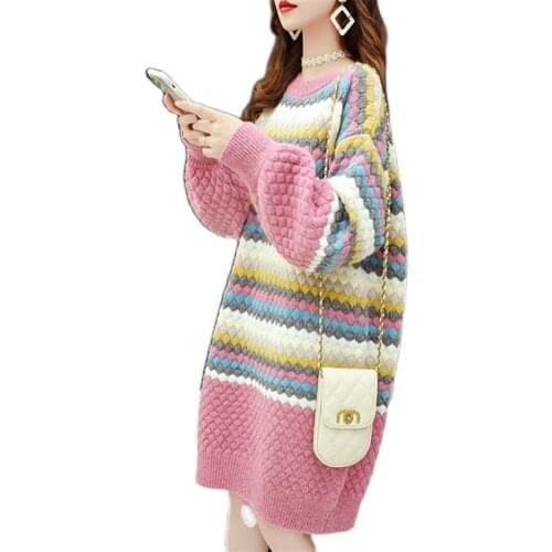 Fashion Sweater Women 2021 New Mid-length Sweater Female Autumn And Winter Loose And Thin Long-sleeved Knitted Sweater