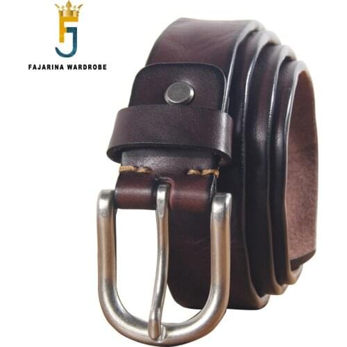 FAJARINA Mens Retro Style Stainless Steel Buckle Belts Top Quality 1st Layer Solid Cowhide Jeans Belt Leather for Men N17FJ1035