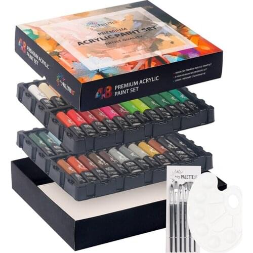 48 Pcs Acrylic Pigment Set Professional Art Supply with 48 Tubes Each 22ml Drawing Supply Hardcover Set with Extra Air Brushes