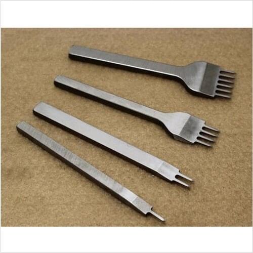 4Pcs/ set Leather Craft Tool Set Stainless Steel Hole Chisel Graving Stitching Punch Tools Kit 4mm