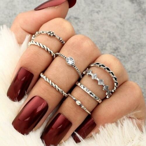 8pcs/set fashion Bohemia Dainty Twist Thin Band Silver Color Stacking Ring gift jewelry ring set