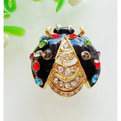 Navachi Ladybug Beetle Bug Multi-color Crystal Enamel Yellow GP Brooch Pin SMT7110