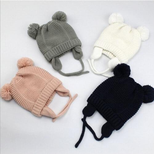 New Children Hat Toddler Kids Baby Warm Winter Wool Hat Knit Beanie Fur Pom Pom Hat Baby Boys Girls Cap 3M-24M Drop Shipping
