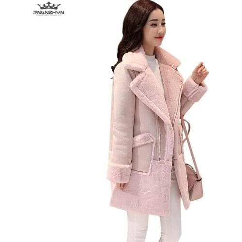 Tnlnzhyn 2019 New Winter Women Coats Thick Suede Lambs Wool Coat Fashion Slim Warm Cotton Jacket Medium long Outerwear Y889