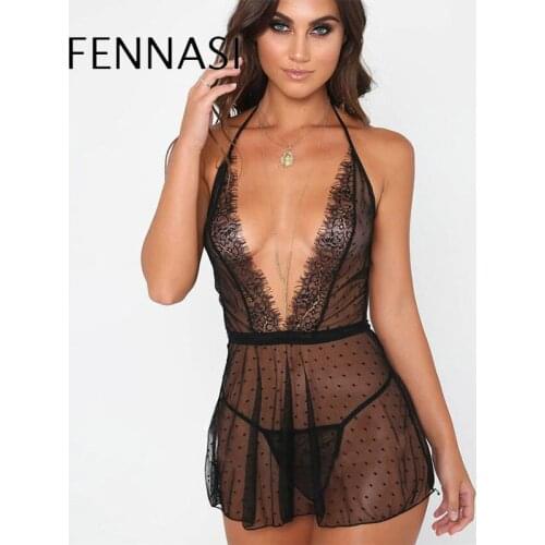 FENNASI 2021 NEW Classic Women Lingerie Set Perspective Lace Sexy Underwear Thong Three-Point Polka Dot Mesh Panties For Female