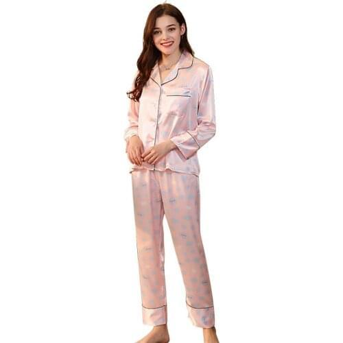 Long Sleeve Pyjamas Women Sleepwear Sets Satin Print Tops Pants Spring Nightwear Homewear Loungewear Chic Loose Night Clothes