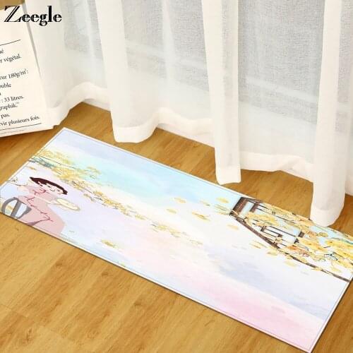 Zeegle Carpet Anti-slip Rectangle Kitchen Rug Floor Carpet Bedroom Doormat Bedside Soft Foot Mat Dustproof Hallway Floor Carpet