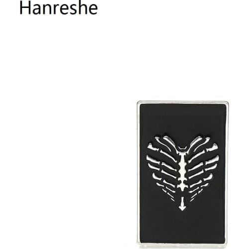 Rectangular Black Enamel Bone Shape Brooch Pin Fashion Zinc Alloy Heart-shaped Pattern Lapel Badge Pins Party Birthday Gift