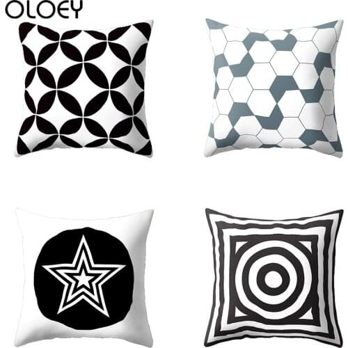 Lattice Star Geometric Polyester Cushion Cover Black and White Throw Pillow Case Home Car Sofa Bedroom Chair Decor 45X45CM