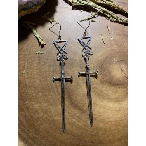 Satan Sigil Sword Earrings Seal of Lucifer, Sigil of Lucifer, Earrings