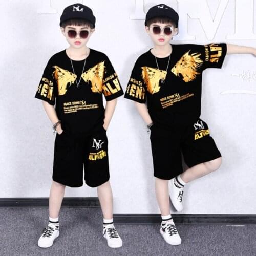 2021 Sports Suit for Boys Clothes Sets Summer Black Cartoon Teenage Boy Clothing Set Kids Tracksuit Children Shorts