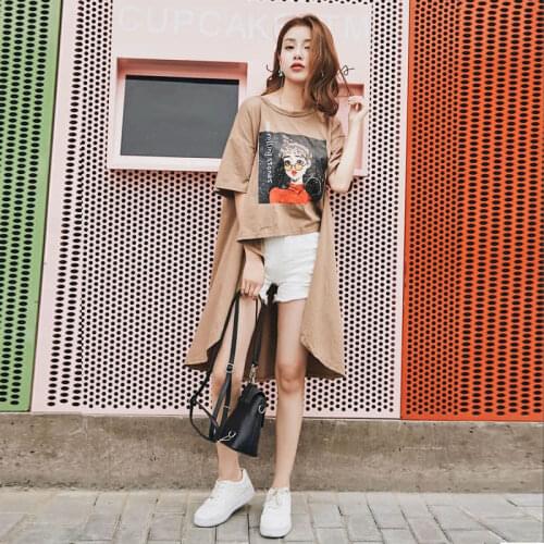 Loose short-sleeved t-shirt long tailing female 2021 new student plus size womens summer half-sleeved t-shirt top clothes trend