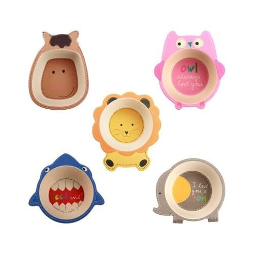 Baby Kids Natural Bamboo Fiber Bowls Cute Cartoon Animal Dishes Baby Feeding Children Tableware Infant Toddler Portable Plates