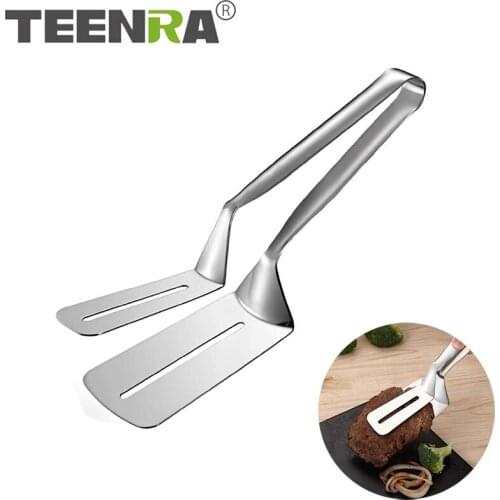 TEENRA Stainless Steel Barbecue Tong High-Quality Fried Steak Shovel BBQ Tongs Bread Meat Vegetable Clamp Cooking Tools