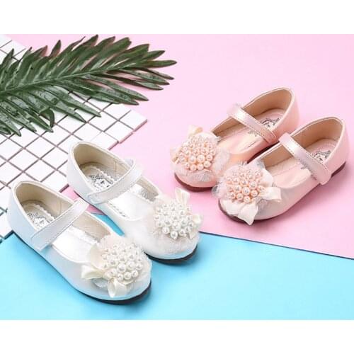 Spring Girls Shoes Bead Princess Shoes White Flowers Single Shoes Anti-Slip Baby Flats Party Shoes For Kids Children 1-13 years