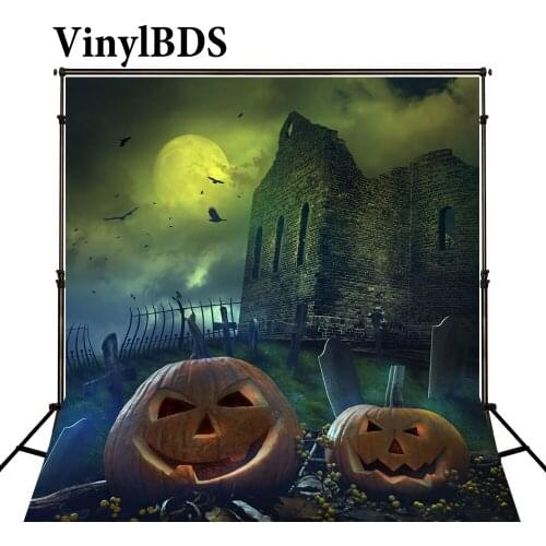 VinylBDS Halloween Backdrop Lantern Pumpkins Photography Background Halloween Castle Moon Bat Children Backdrop for Photo Shoot