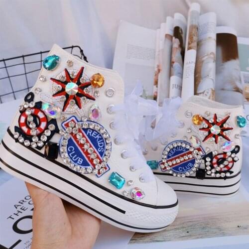 Pirate Rhinestone high top ox rib soled canvas shoes lace up muffin sports shoes womens shoes casual shoes