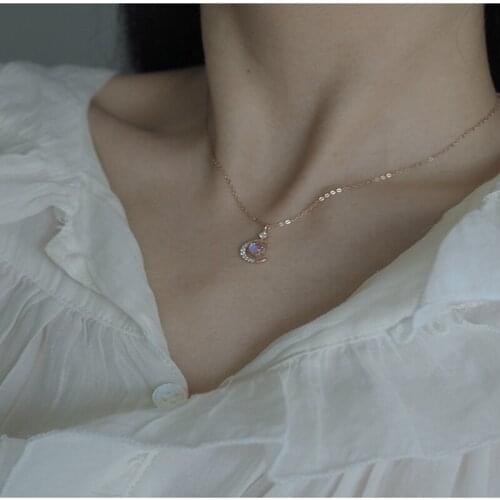 Women Jewelry Shiny Moon Pendant Necklace Vintage Temperamen High Quality Crystal Chain Necklace For Girl Lady Gifts