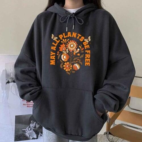 May All Plants Be Free Print Women Hoodie Long Sleeve Oversized Loose Hoodies Women Sweatshirts Harajuku Hooded Autumn Warm Tops