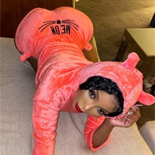 Women Flannel 2 Pcs Cute Plush Outfits Sets Winter Warm Meow Letter Print Long Sleeve Hooded Pullover Shorts Set Homewear