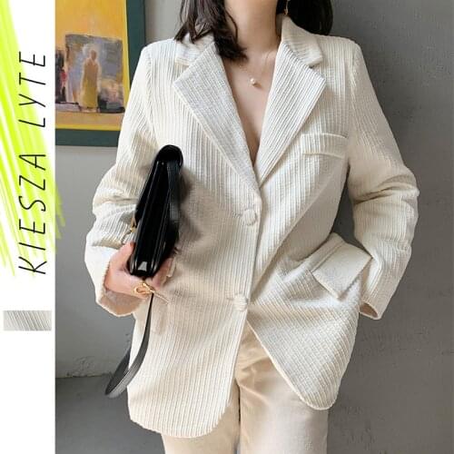 White Corduroy Blazer Female 2021 Office Lady White Blazers Casual Trendy Fashion New Clothing Solid Jacket