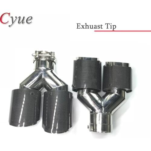 1 Pair Y Style Glossy Carbon Stainless Steel Exhaust Dual tips Universal Car Exhaust Tips for any car