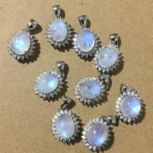 2pcs/set AKAC approx7-8*9-10mm natural rainbow moonstone pendant white copper pendant charms send randomly