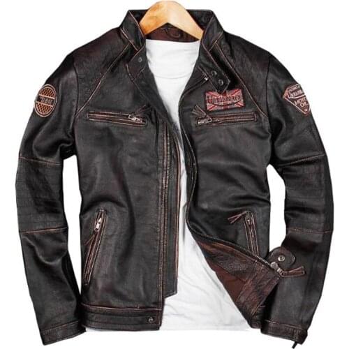 2020 Biker Male Genuine Leather Cow Leather Clothing Short Real Leather Jacket Punk Spring Mens Leather Motorcycle Coat 4XL A579